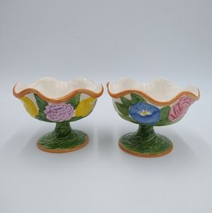 Floral Footed Candy Nut Dish Ice Cream server Set of 2 - Fleurs De Jardin
